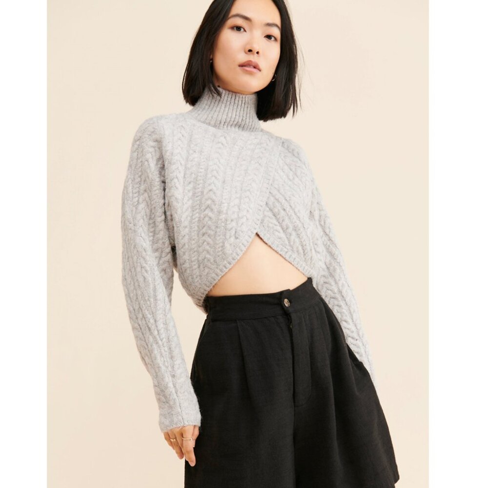 For Love & Lemons Cross Front Turtleneck Cropped Sweater